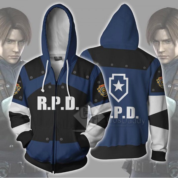 Resident Evil 2 Remake Biohazard Re:2 Leon Scott Kennedy 3D Printed Zip Hoodie Sweatshirt