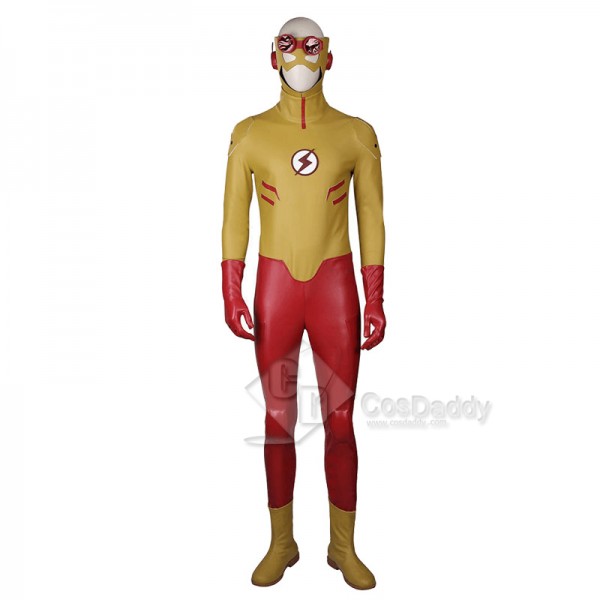 Young Justice Kid Flash Wally West Jumpsuit Mask Cosplay Costume