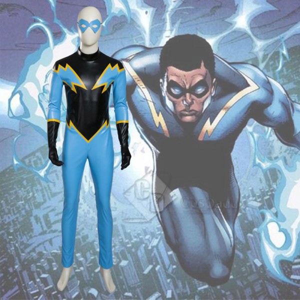 Justice League DC Comics Superhero Black Lightning  Jefferson Pierce Jumpsuit Mask Cosplay Costume