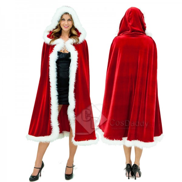 Christmas Adult Ladies Miss Santa Claus Fancy Dress Cosplay Costume Red Cloak Cape