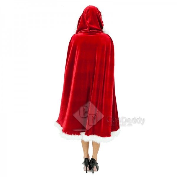 Christmas Adult Ladies Miss Santa Claus Fancy Dress Cosplay Costume Red Cloak Cape