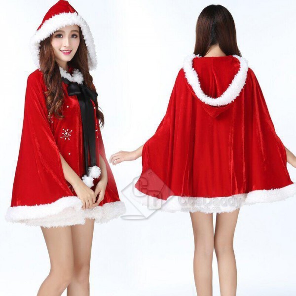 Christmas Womens Adult Mrs Santa Claus Red Hooded Cloak Cape