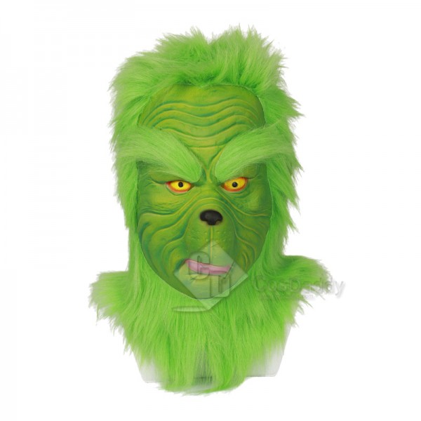 How the Grinch Stole Christmas Grinch Santa Full Head Mask with Fur Helmet Cosplay Costume
