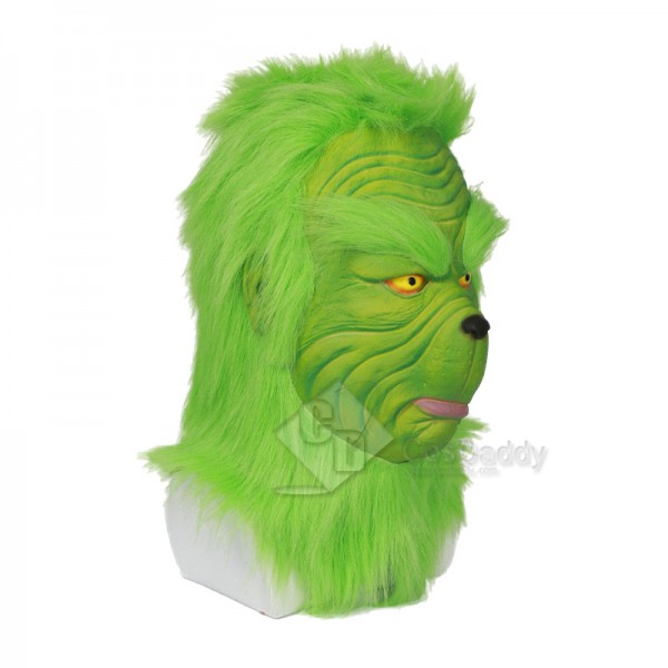 How the Grinch Stole Christmas Grinch Santa Full Head Mask with Fur Helmet Cosplay Costume