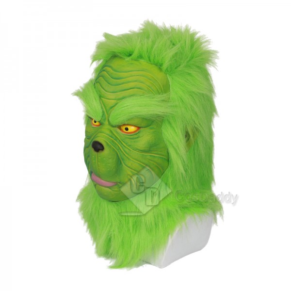 How the Grinch Stole Christmas Grinch Santa Full Head Mask with Fur Helmet Cosplay Costume