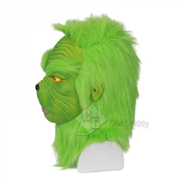 How the Grinch Stole Christmas Grinch Santa Full Head Mask with Fur Helmet Cosplay Costume