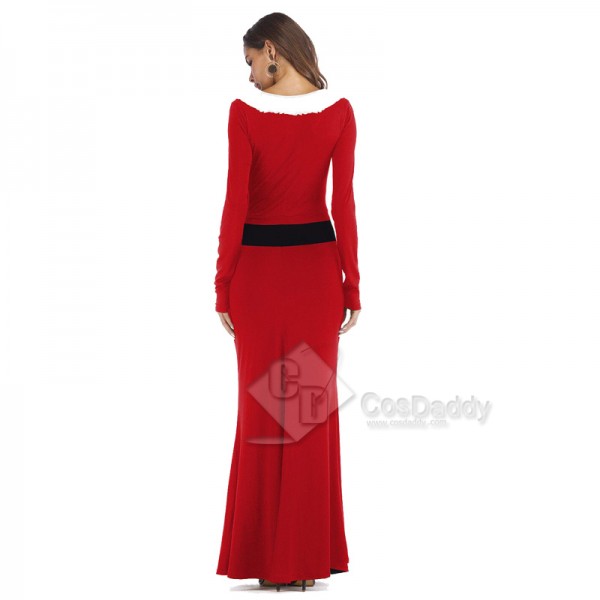 Women Christmas Santa Claus Costume Cosplay 3D Printed Party Long Dress