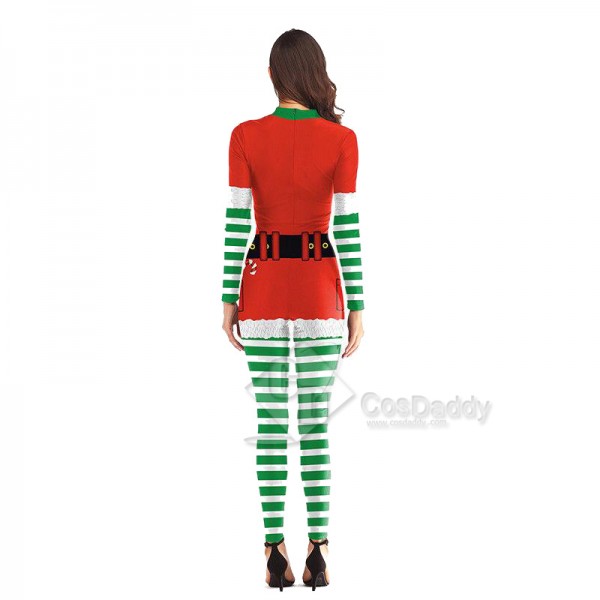 3D Graphic Print Women Jumpsuit Christmas Bodysuit Santa Claus Cosplay Costume