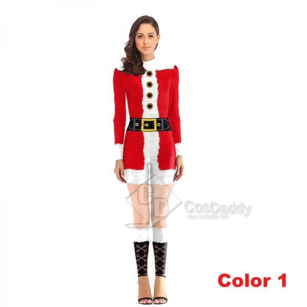 3D Graphic Print Women Jumpsuit Christmas Bodysuit Santa Claus Cosplay Costume