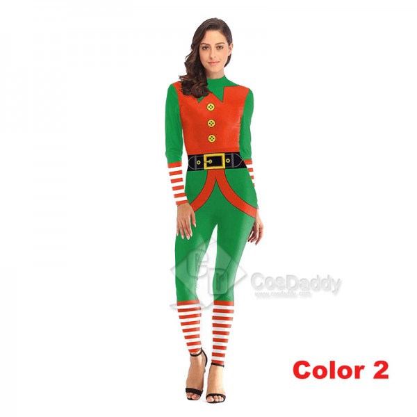 3D Graphic Print Women Jumpsuit Christmas Bodysuit Santa Claus Cosplay Costume