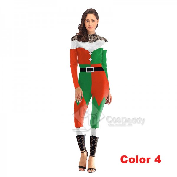 3D Graphic Print Women Jumpsuit Christmas Bodysuit Santa Claus Cosplay Costume