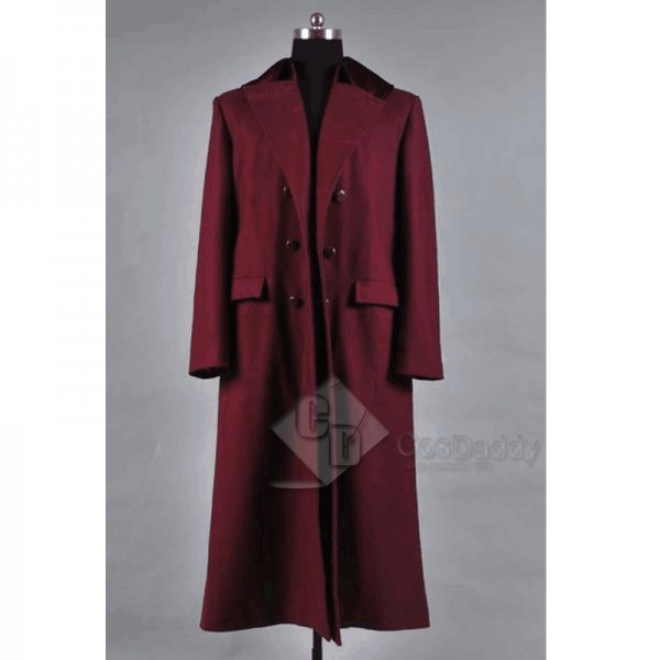 Doctor Who 4th Doctor Plum Red Long Trench Wool Co...