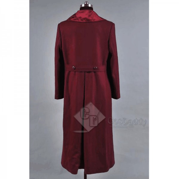 Doctor Who 4th Doctor Plum Red Long Trench Wool Coat Cosplay Costume