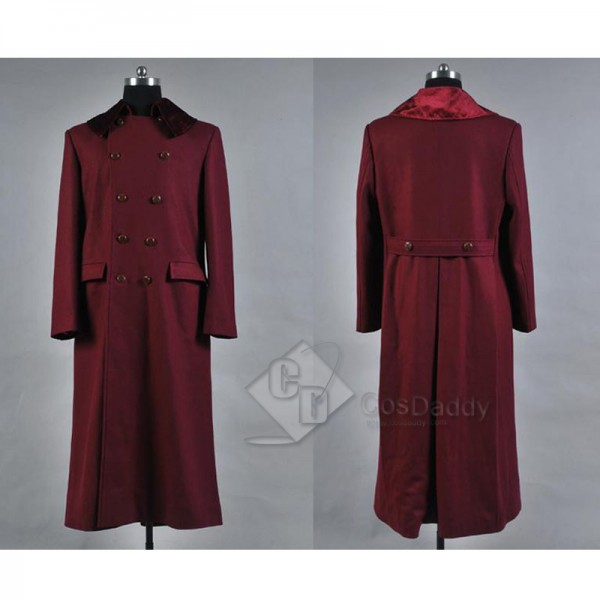 Doctor Who 4th Doctor Plum Red Long Trench Wool Coat Cosplay Costume