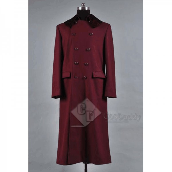 Doctor Who 4th Doctor Plum Red Long Trench Wool Coat Cosplay Costume