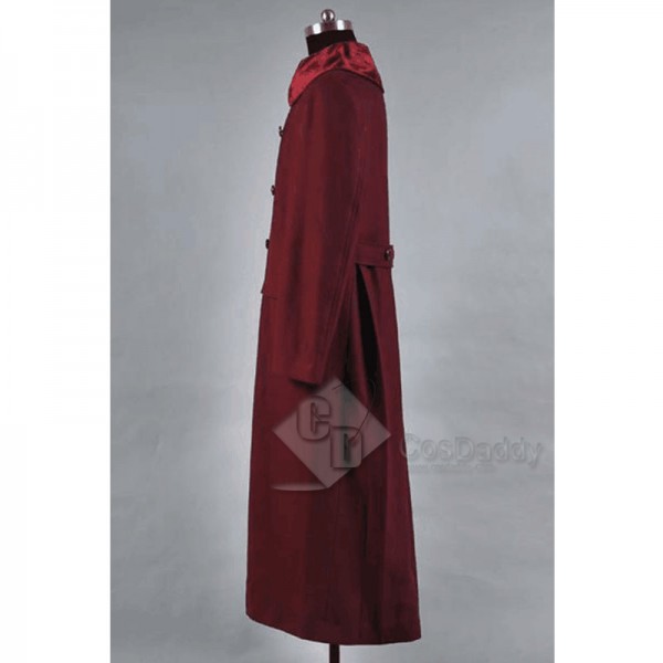 Doctor Who 4th Doctor Plum Red Long Trench Wool Coat Cosplay Costume