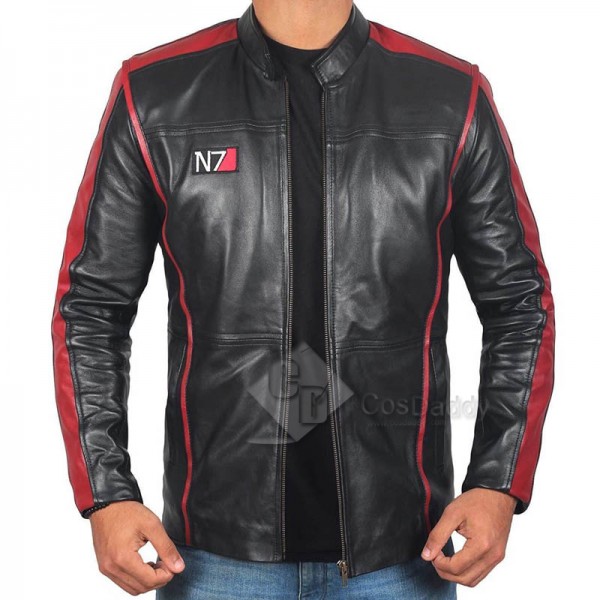 Game Mass Effect 3 John·Shepard N7 Leather Jacket Cosplay Costume