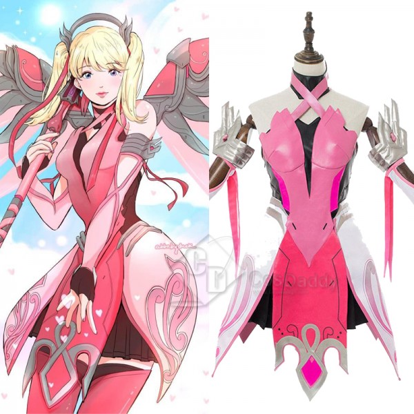 Overwatch OW Pink Mercy Angela Cosplay Costume