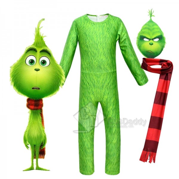 The Grinch Cosplay Costume Kids Jumpsuit Halloween...