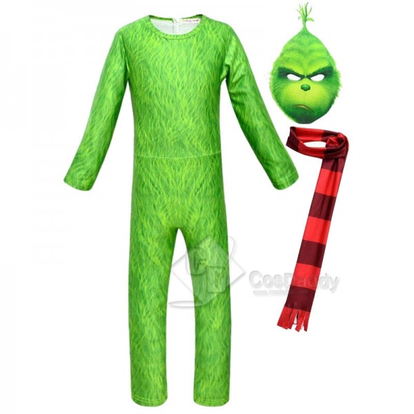 The Grinch Cosplay Costume Kids Jumpsuit Halloween Christmas Costume