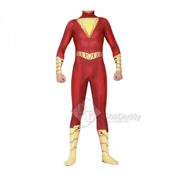 Shazam Billy Batson Captain Marvel Cloak Jumpsuit Cosplay Costume