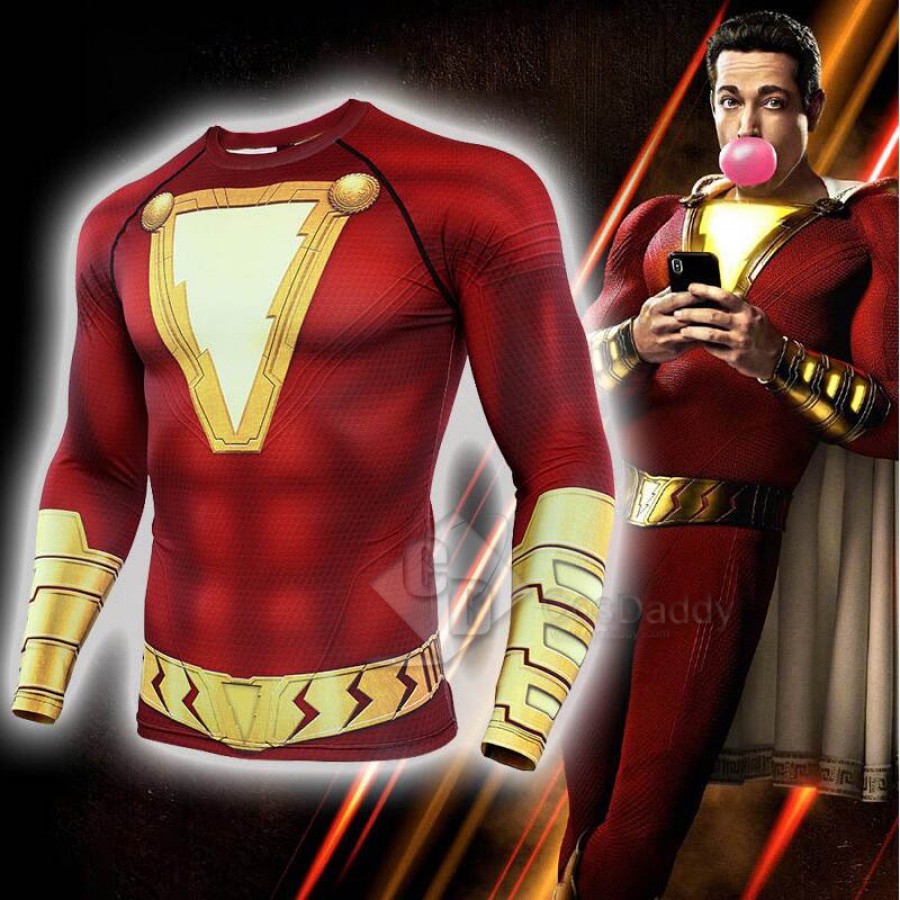 Shazam Costume T-Shirt with Cape Red