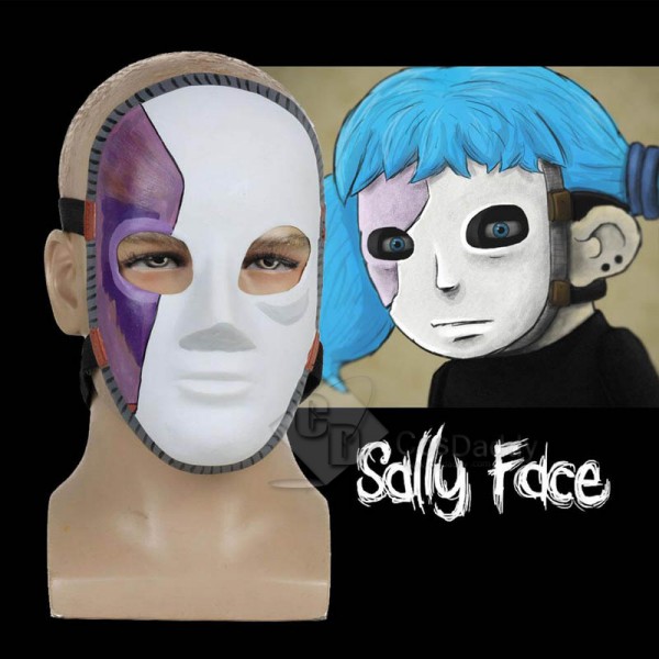 Game Sally Face Mask Cosplay Props White and Purple