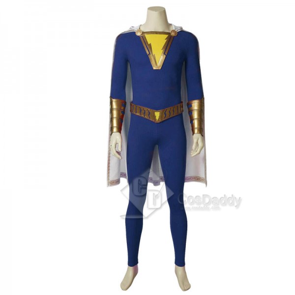 Shazam! Captain Marvel Billy Batson Blue Version Jumpsuit Cape Cosplay Costume
