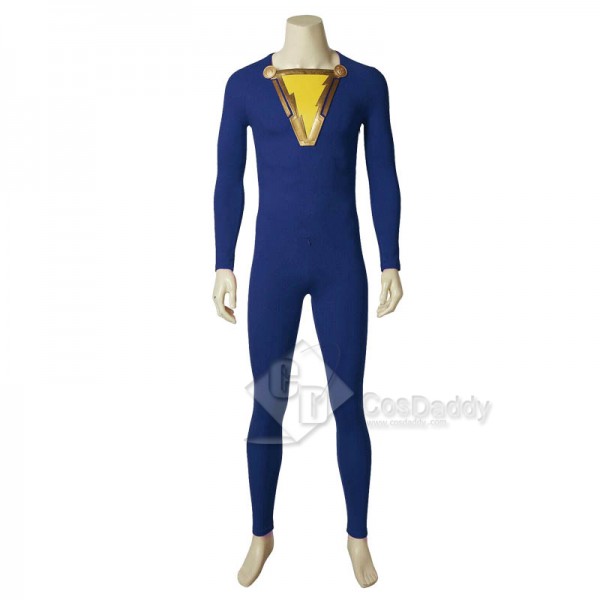 Shazam! Captain Marvel Billy Batson Blue Version Jumpsuit Cape Cosplay Costume