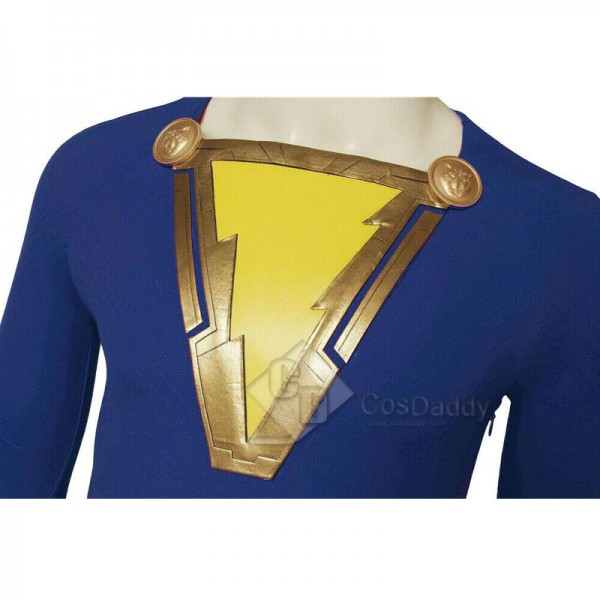 Shazam! Captain Marvel Billy Batson Blue Version Jumpsuit Cape Cosplay Costume