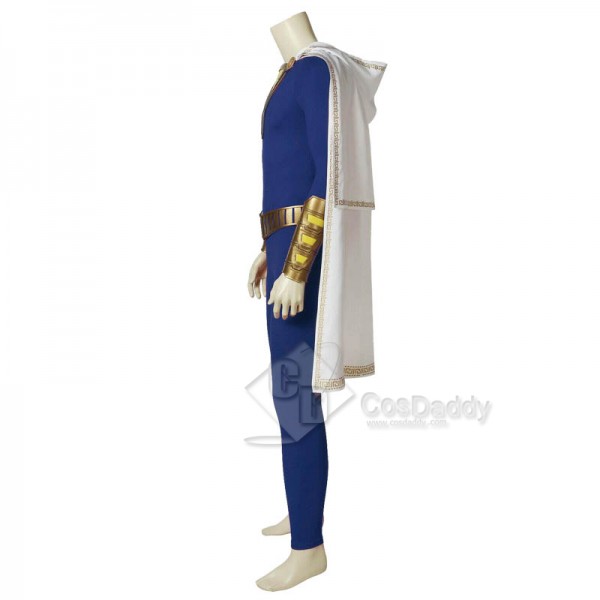 Shazam! Captain Marvel Billy Batson Blue Version Jumpsuit Cape Cosplay Costume