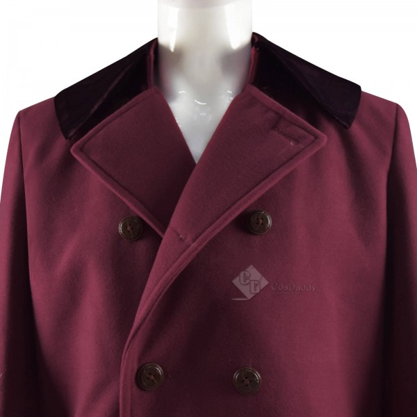 Doctor Who fourth 4th Doctor Burgundy Long Trench Wool Coat Cosplay Costume