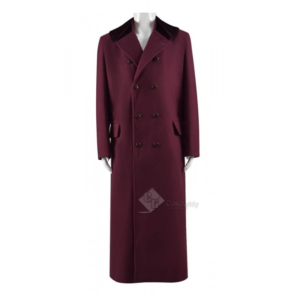 Doctor Who fourth 4th Doctor Burgundy Long Trench Wool Coat Cosplay Costume