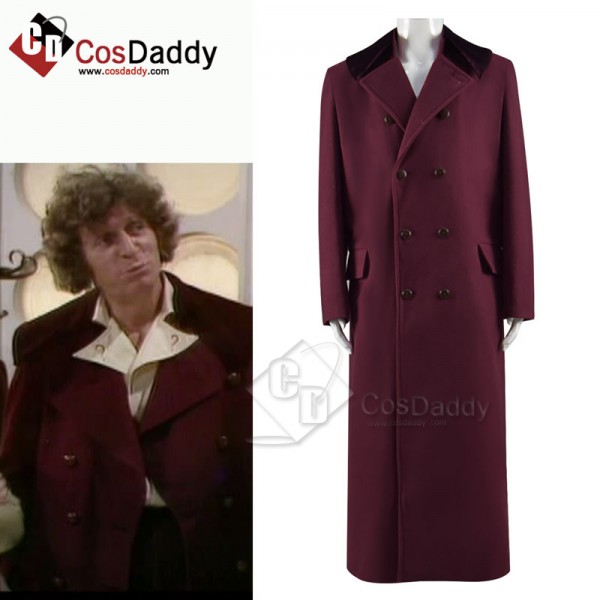 Doctor Who fourth 4th Doctor Burgundy Long Trench Wool Coat Cosplay Costume