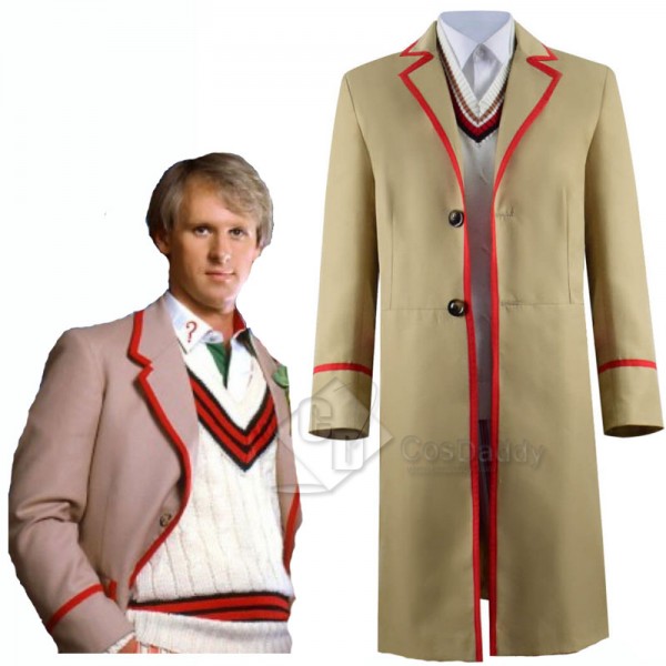 Doctor Who fifth 5th Dr Red Stripe Beige Coat Cosp...