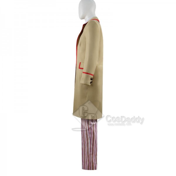 Doctor Who fifth 5th Dr Red Stripe Beige Coat Cosplay Costume