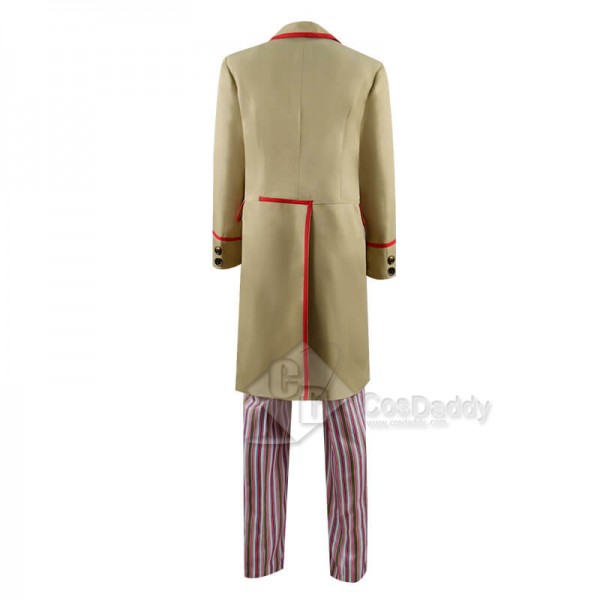 Doctor Who fifth 5th Dr Red Stripe Beige Coat Cosplay Costume