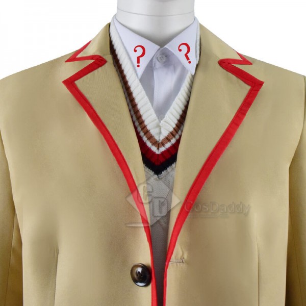 Doctor Who fifth 5th Dr Red Stripe Beige Coat Cosplay Costume
