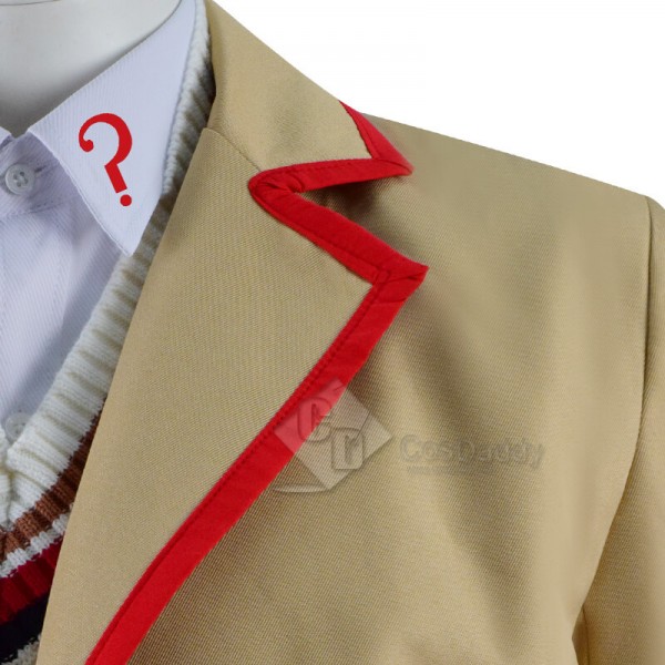Doctor Who fifth 5th Dr Red Stripe Beige Coat Cosplay Costume