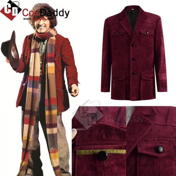 Doctor Who Fourth 4th Doctor Tom Baker Dark Red Corduroy Jacket Coat Cosplay Costume