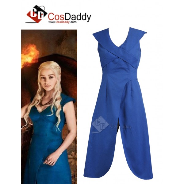 Game of Thrones Queen Daenerys Targaryen Cosplay  Blue Long Dress Costume
