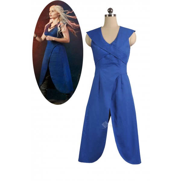 Game of Thrones Queen Daenerys Targaryen Cosplay  Blue Long Dress Costume