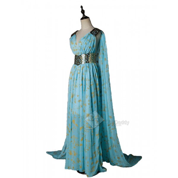 Game of Thrones Queen Daenerys Targaryen  Cospaly Blue Long Dress+Cape Costume