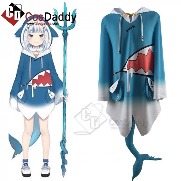 Hololive Vtuber Gawr Gura Cosplay Costume Cute Blue Shark Coat Hoodie Jacket 