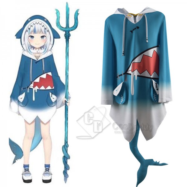 Hololive Vtuber Gawr Gura Cosplay Costume Cute Blue Shark Coat Hoodie Jacket 