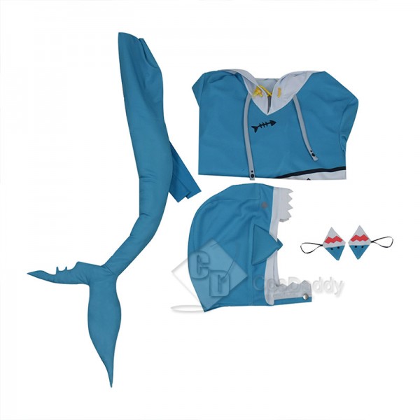 Hololive Vtuber Gawr Gura Cosplay Costume Cute Blue Shark Coat Hoodie Jacket 