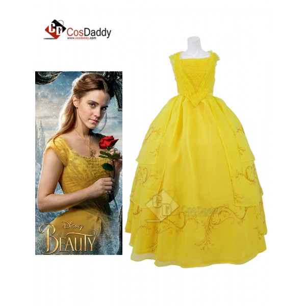 Cosdaddy Beauty and the Beast Movie Princess Belle Yellow Dress Cosplay Costume