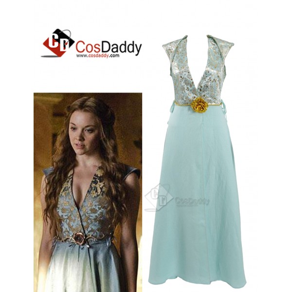 Game of Thrones Queen Margaery Tyrell Cosplay Blue Woman Dress Rose Queen Suit Costume