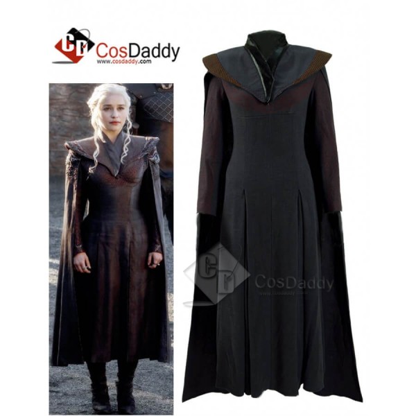 Game of Thrones Season 7 Queen Daenerys Targaryen Black Cape Dress Costume