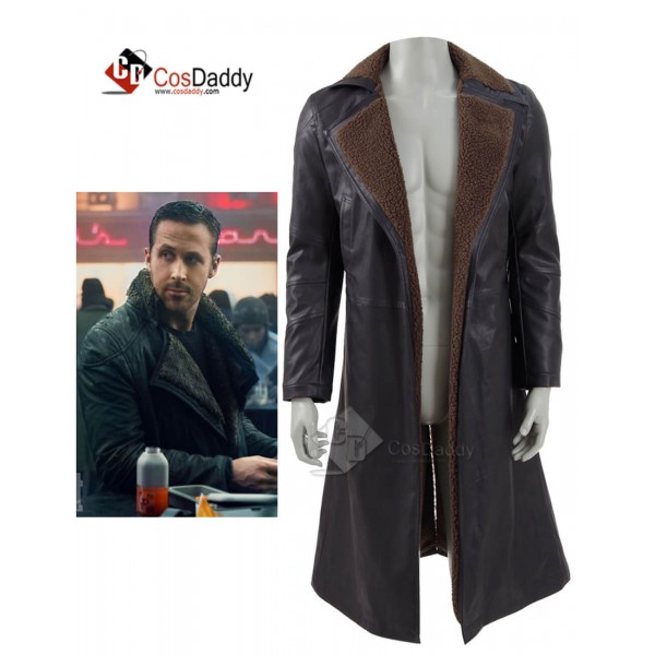 Officer K 2049 Trench Coat - Ryan Gosling Blade Runner Style Long Black Waxed Cotton Coat